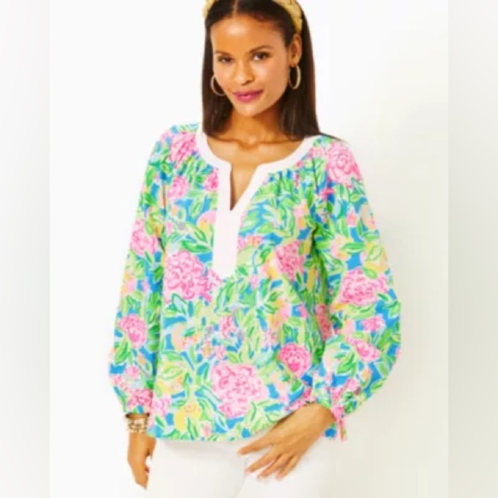 NWT Lilly Pulitzer Camryn Tunic Multi Grove Garden Shirt Sz M Below $128 Retail